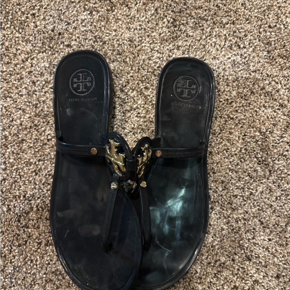 Tory Burch Black Slides with Gold Details